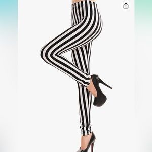 Vertical Stripped Back and White Leggings Beetlejuice M Halloween Costume